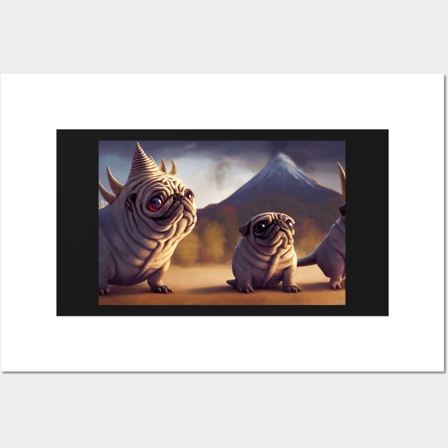 Cavey Nick and Ziggy the Pugosaurus Wall Art by Pugosaurus